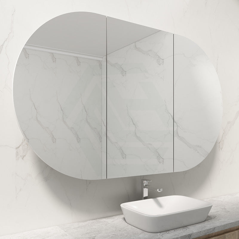 750/900/1200/1500Mm Rosy Oval Wall Hung Plywood Shaving Cabinet Semi Matt White Pencil Edge Mirror