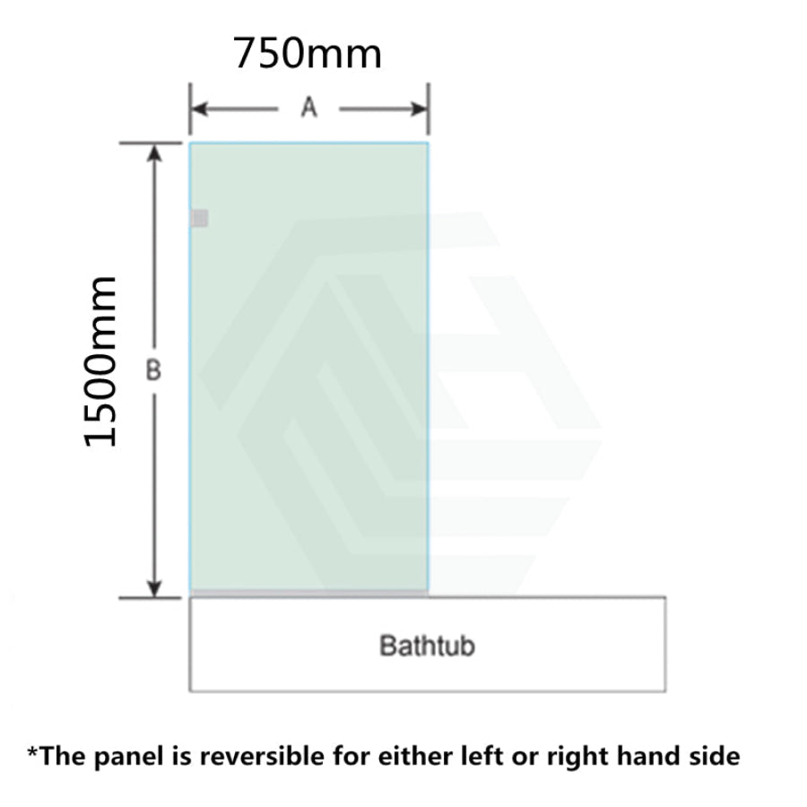 750/805/900Mm Bathtub Shower Screen Fixed Panel Chrome Fittings 10Mm Tempered Glass Frameless 750Mm