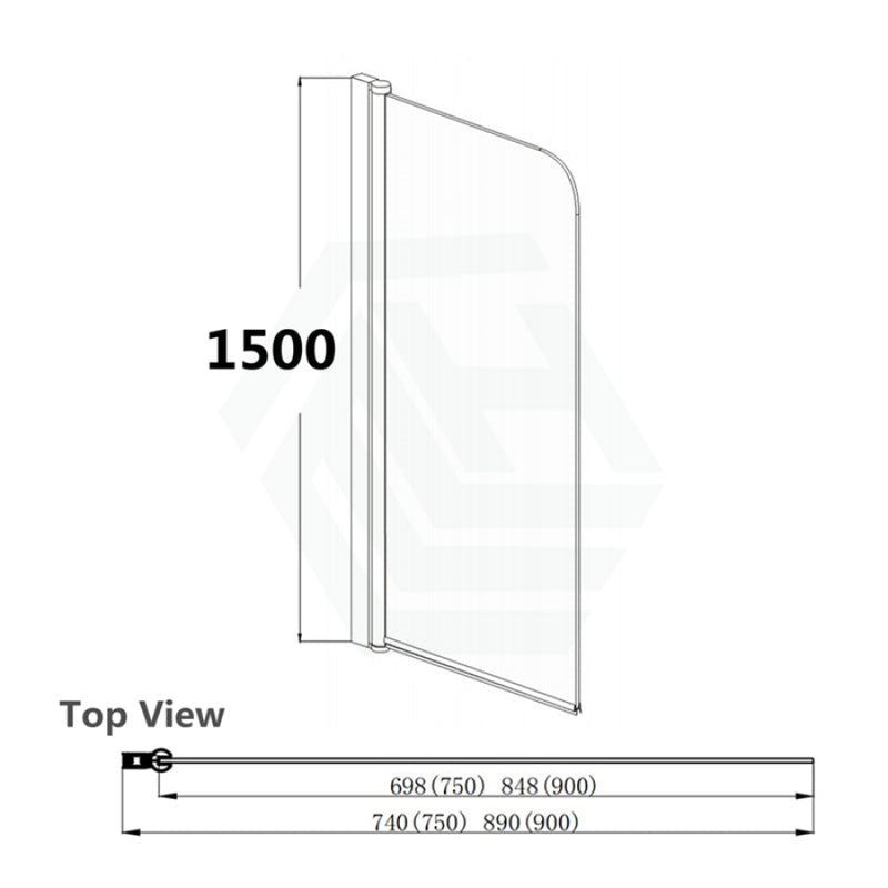 750/900X1500Mm Over Bathtub Shower Screen Matt Black Hardware 6Mm Glass Swing Panel 750Mm