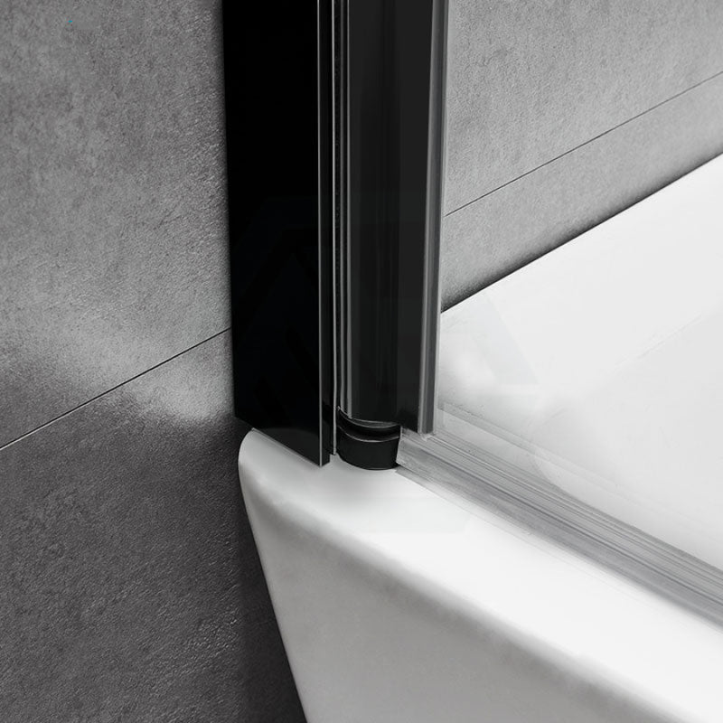 750/900X1500Mm Over Bathtub Shower Screen Matt Black Hardware 6Mm Glass Swing Panel