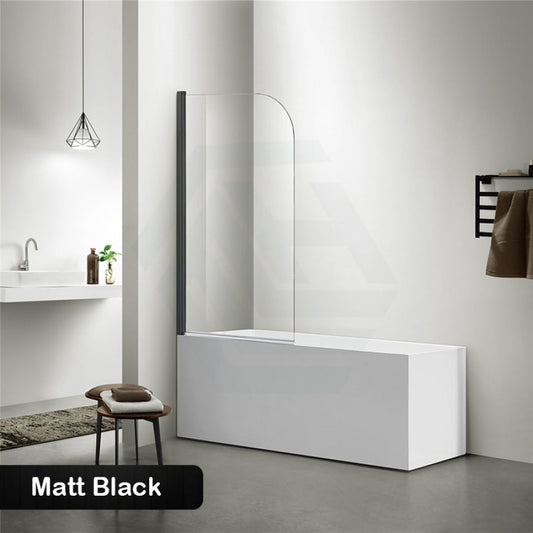 750/900X1500Mm Over Bathtub Shower Screen Matt Black Hardware 6Mm Glass Swing Panel