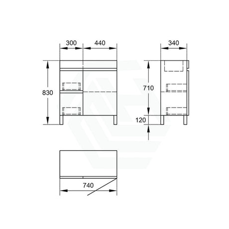 750Mm Narrow Freestanding Bathroom Vanity With Legs 2-Drawer 1-Door Multi-Colour Cabinet Only Left