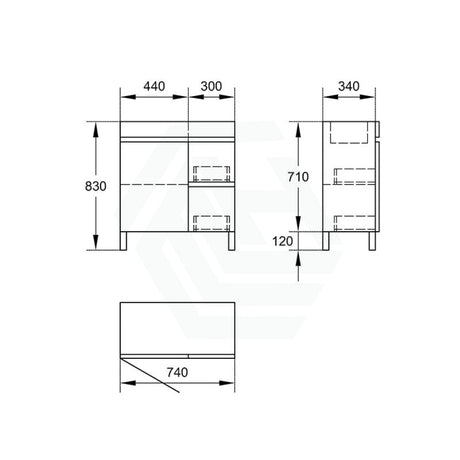 750Mm Narrow Freestanding Bathroom Vanity With Legs 2-Drawer 1-Door Multi-Colour Cabinet Only Right