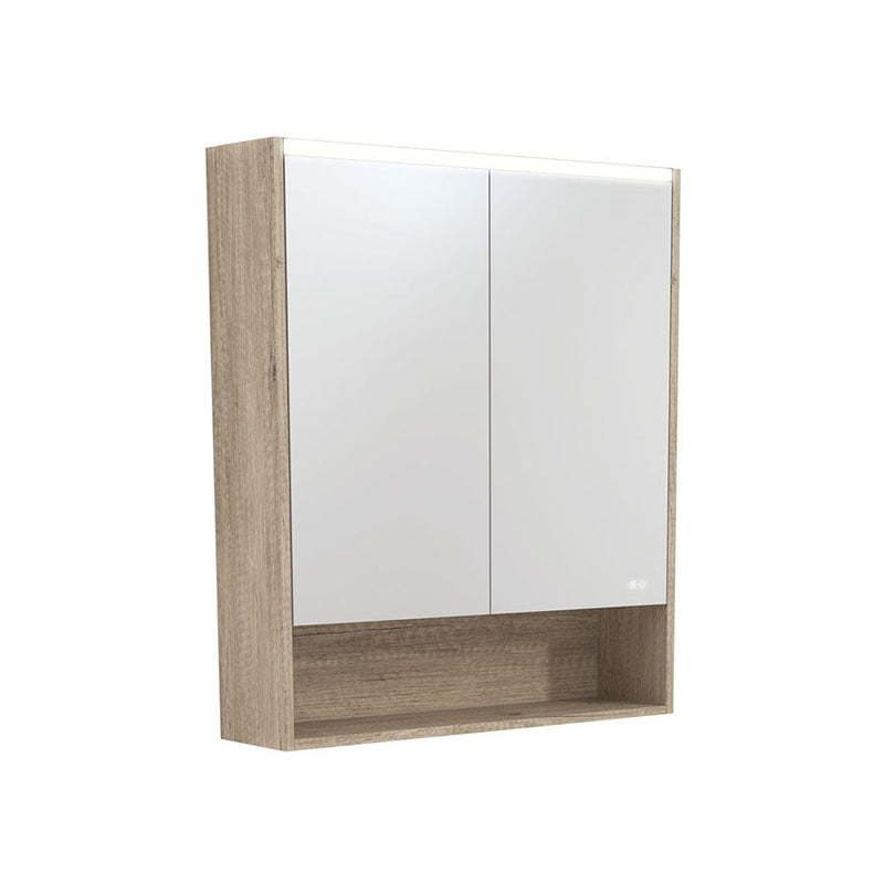 Fienza 750/900/1200Mm Led Pencil Edge Scandi Oak Mirror Cabinet With Display Shelf Shaving Cabinets