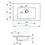 750X460X135Mm Poly Top For Bathroom Vanity Single Bowl Matt White 1 Tap Hole No Overflow Tops