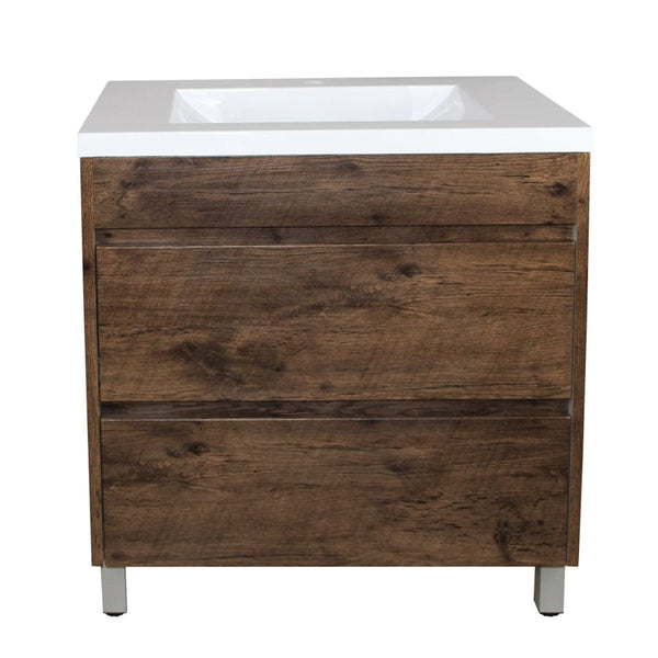 600-1500Mm Freestanding Bathroom Floor Vanity Dark Oak Wood Grain Pvc Filmed Drawers Cabinet Only &