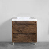 600-1500Mm Freestanding Bathroom Floor Vanity Dark Oak Wood Grain Pvc Filmed Drawers Cabinet Only &