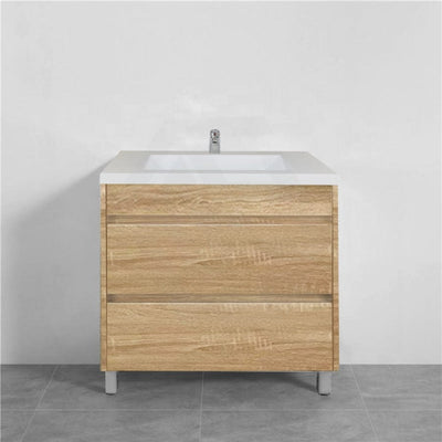 600-1500Mm Freestanding Bathroom Floor Vanity White Oak Wood Grain Pvc Filmed Drawers Cabinet Only &