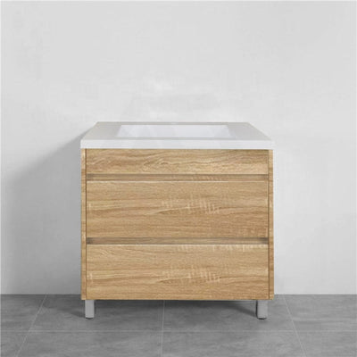 600-1500Mm Freestanding Bathroom Floor Vanity White Oak Wood Grain Pvc Filmed Drawers Cabinet Only &