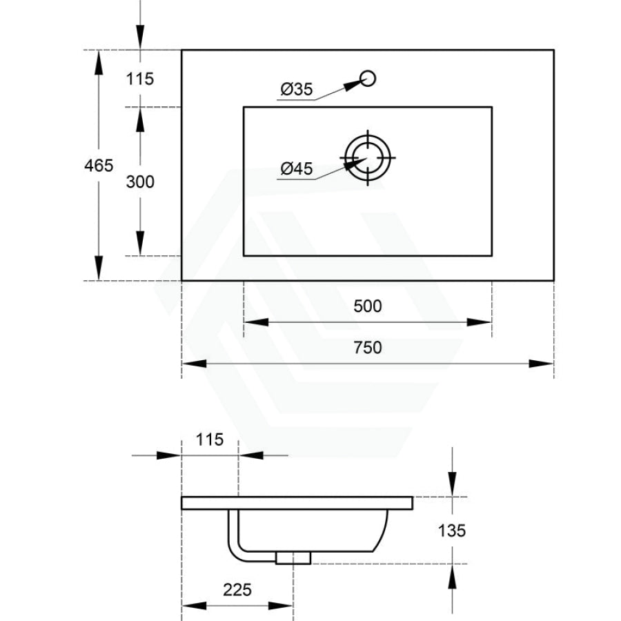 750X465X135Mm Poly Top For Bathroom Vanity Single Bowl 1 Or 3 Tap Holes Available No Overflow Poly