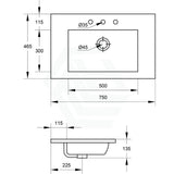 750X465X135Mm Poly Top For Bathroom Vanity Single Bowl 1 Or 3 Tap Holes Available No Overflow Poly