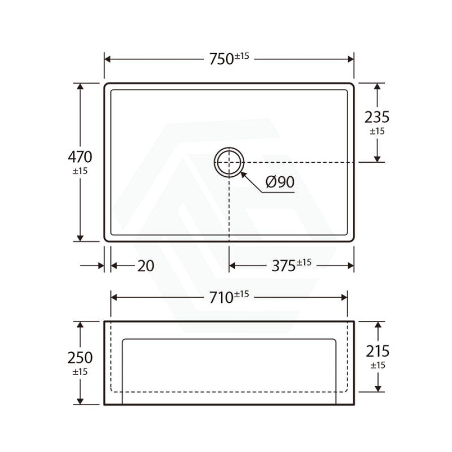 750x470x250mm Charlton Gloss White Ceramic Shaker Single Bowl Kitchen Butler Laundry Sink