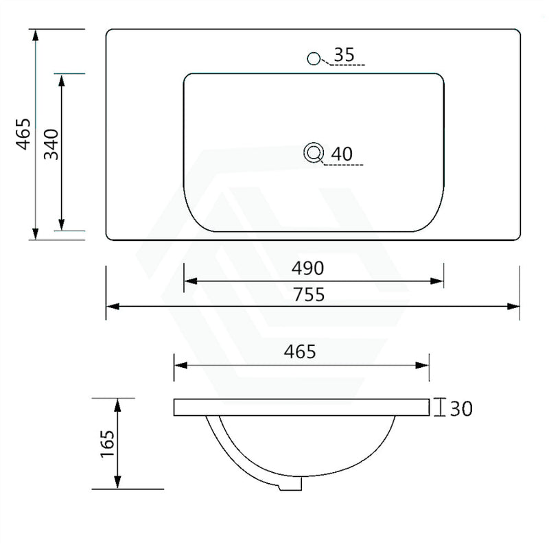 755X465X165Mm D Shape Ceramic Top For Bathroom Vanity Sleek High Gloss Single Bowl 1 Tap Hole