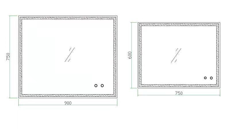 600/750/900Mm Led Mirror Square Black Framed Demister