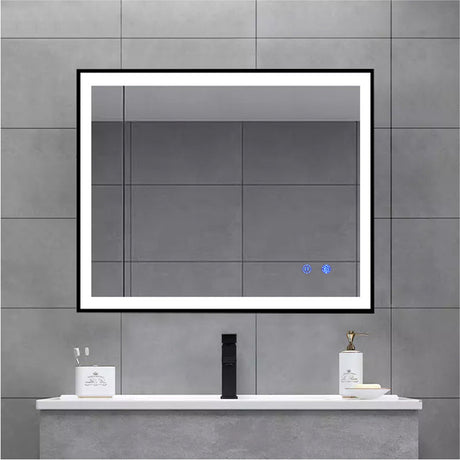 600/750/900Mm Led Mirror Square Black Framed Demister 750X600Mm