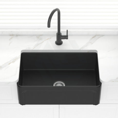 758X453X255Mm Matt Black Kensington Fireclay Farmhouse Sink Single Bowl Kitchen Laundry Butler Sinks