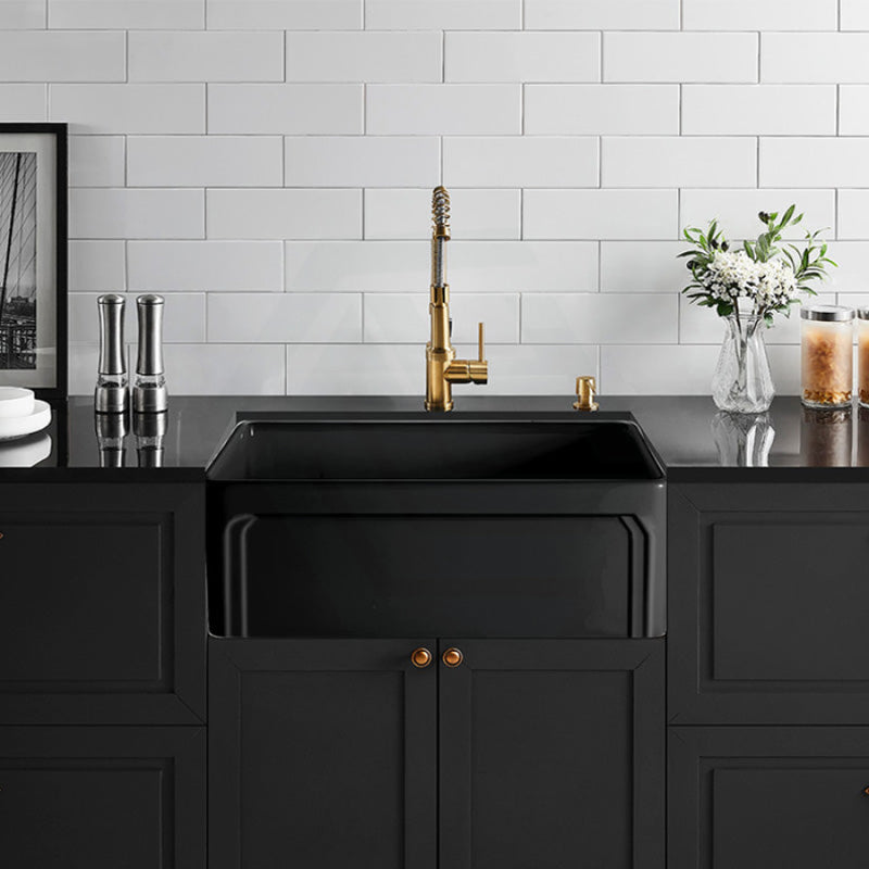 758X453X255Mm Matt Black Kensington Fireclay Farmhouse Sink Single Bowl Kitchen Laundry Butler Sinks