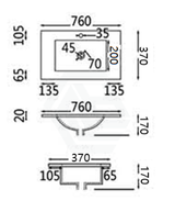 760X370X170Mm Ceramic Top For Bathroom Vanity Single Bowl 1 Tap Hole Overflow Hole Narrow Ceramic