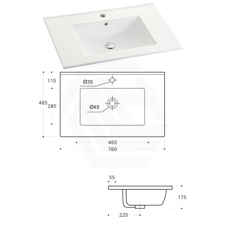 760X465X175Mm Ceramic Top For Bathroom Vanity Single Bowl 1 Or 3 Tap Holes Available Gloss White