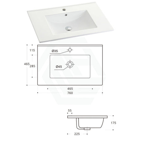 760X465X175Mm Ceramic Top For Bathroom Vanity Single Bowl 1 Or 3 Tap Holes Available Gloss White