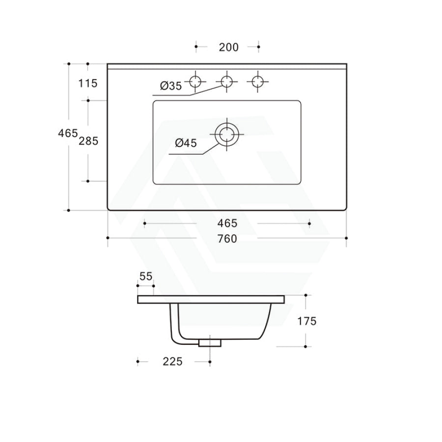 760X465X175Mm Ceramic Top For Bathroom Vanity Single Bowl 1 Or 3 Tap Holes Available Gloss White