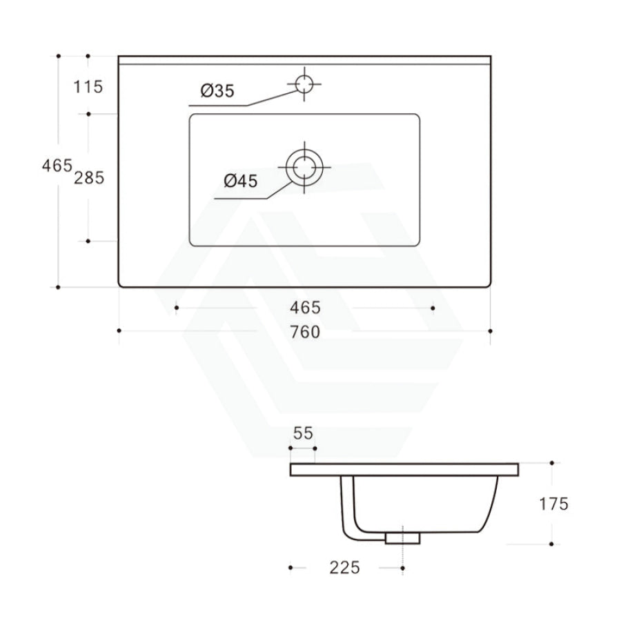 760X465X175Mm Ceramic Top For Bathroom Vanity Single Bowl 1 Or 3 Tap Holes Available Gloss White