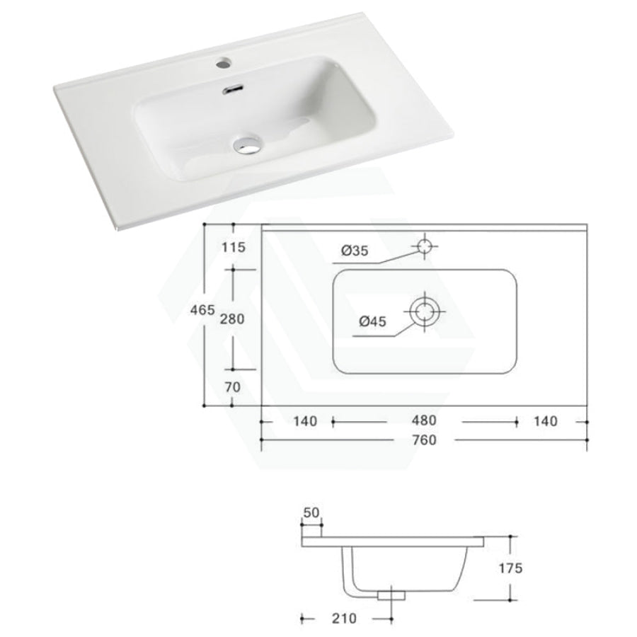 760X465X175Mm O Shape Ceramic Top For Bathroom Vanity Single Bowl 1 Or 3 Tap Holes Available Gloss