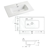 760X465X175Mm O Shape Ceramic Top For Bathroom Vanity Single Bowl 1 Or 3 Tap Holes Available Gloss