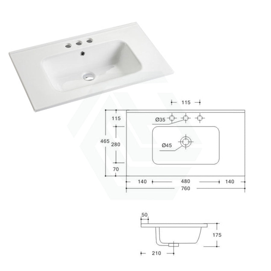 760X465X175Mm O Shape Ceramic Top For Bathroom Vanity Single Bowl 1 Or 3 Tap Holes Available Gloss