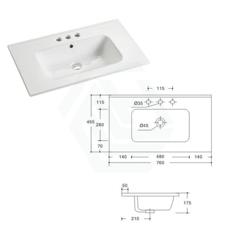 760X465X175Mm O Shape Ceramic Top For Bathroom Vanity Single Bowl 1 Or 3 Tap Holes Available Gloss