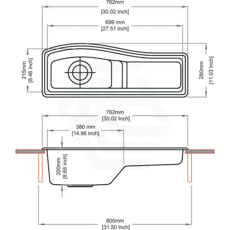 762x280x200Mm White Quartz Granite Single Bowl Sink With Drain Board For Top/under Mount