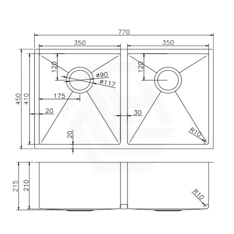 770X450X215Mm 1.2Mm Handmade Top/undermount Double Bowls Kitchen Sink