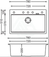 780X510X220Mm Carysil White Single Bowl Granite Stone Kitchen Laundry Sink Top/under Mount Products