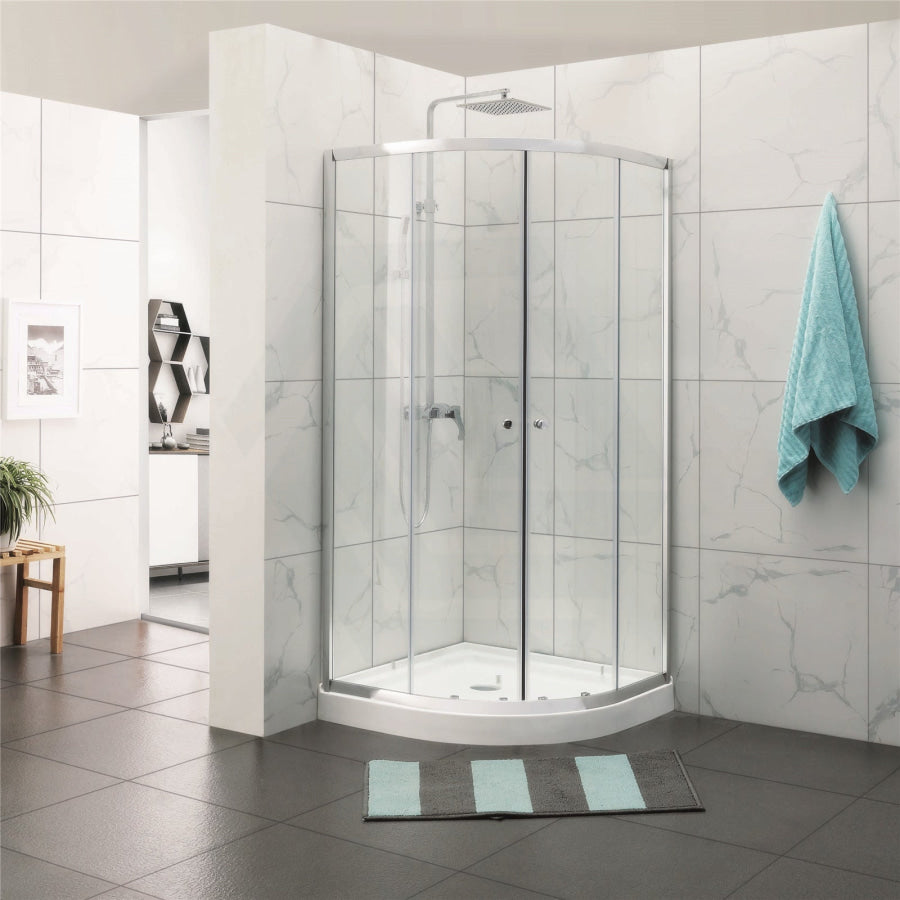 790/900/1000Mm Curved Shower Screen Semi-Frameless Double Sliding Chrome Fittings 6Mm Tempered Glass