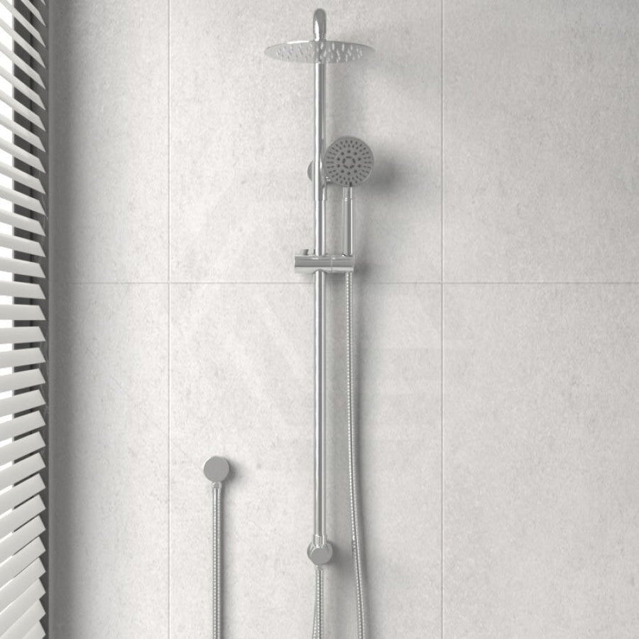 8 Inch 200Mm Round Chrome Twin Shower Station With 5 Functions Handheld Universal Water Inlet