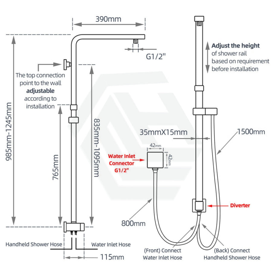 8 Inch 200Mm Square Chrome Rainfall Twin Shower Station Universal Water Inlet 3 Functions Handheld