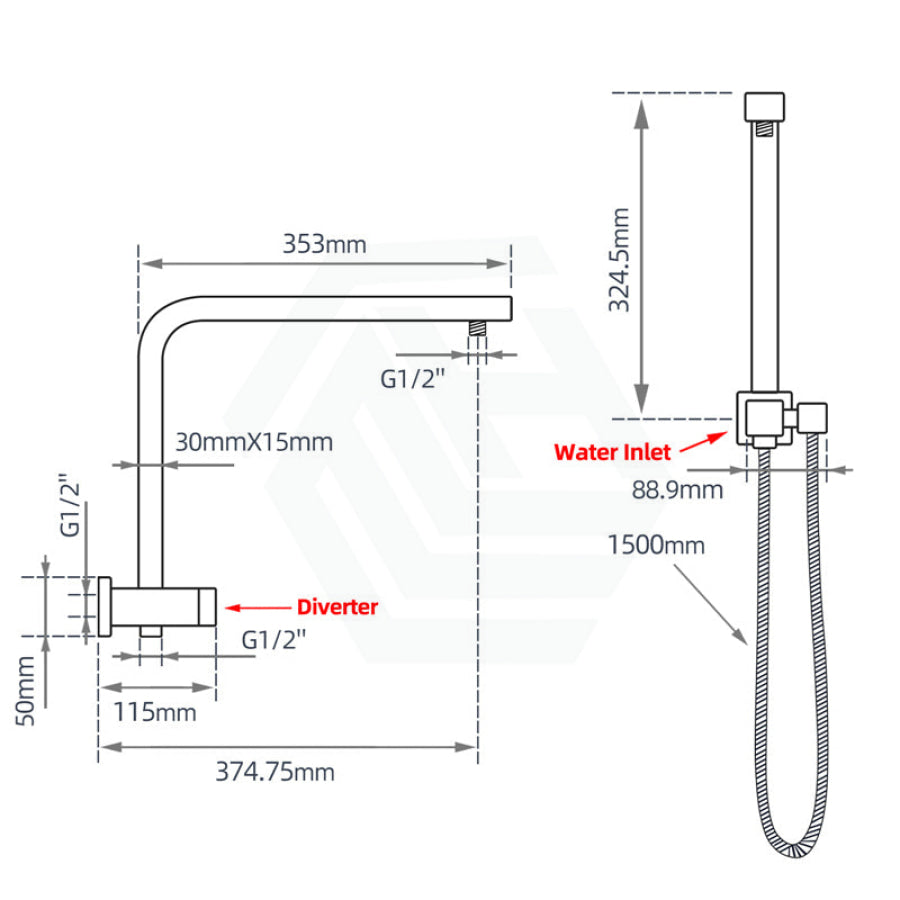 Twin Shower Station Top Water Inlet Square Chrome