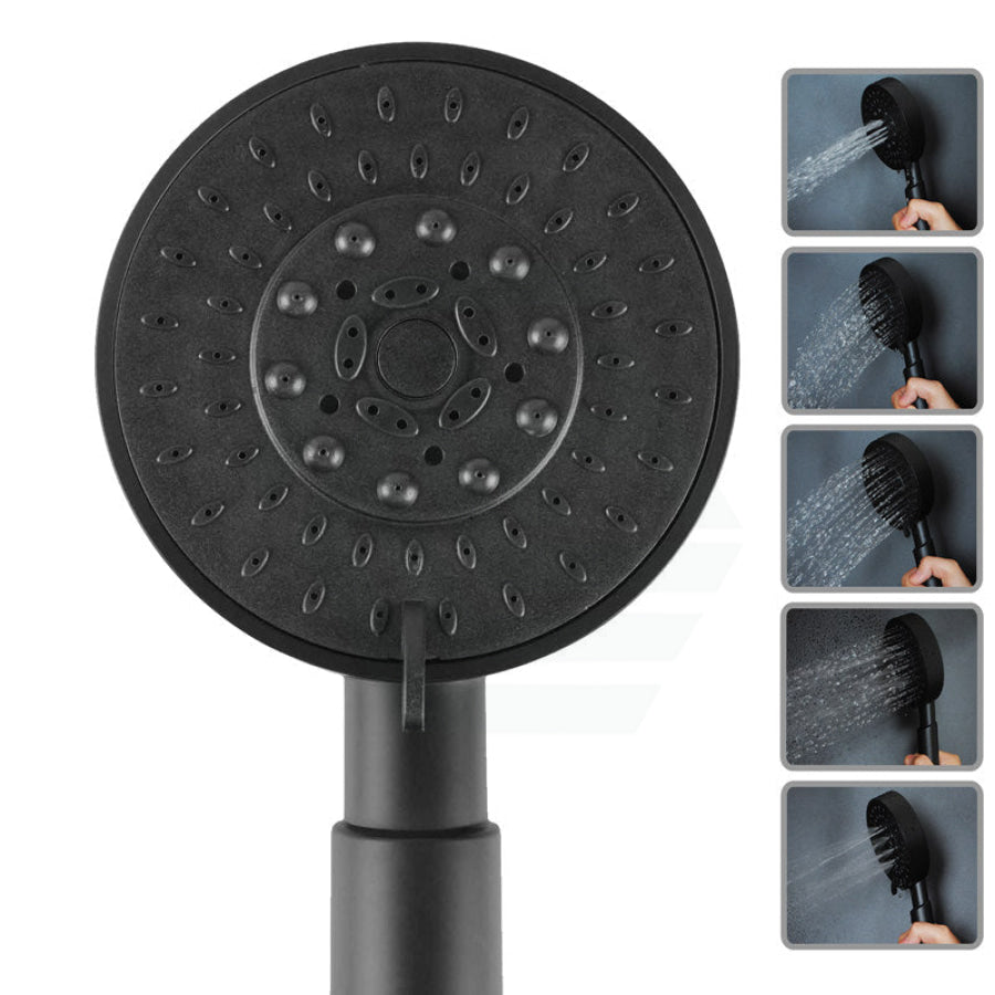 8 Inch Right Angle Round Black Twin Shower Station Top Inlet With 5 Functions Handheld Showers