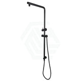 8 Inch Right Angle Round Black Twin Shower Station Top Inlet With 5 Functions Handheld Showers