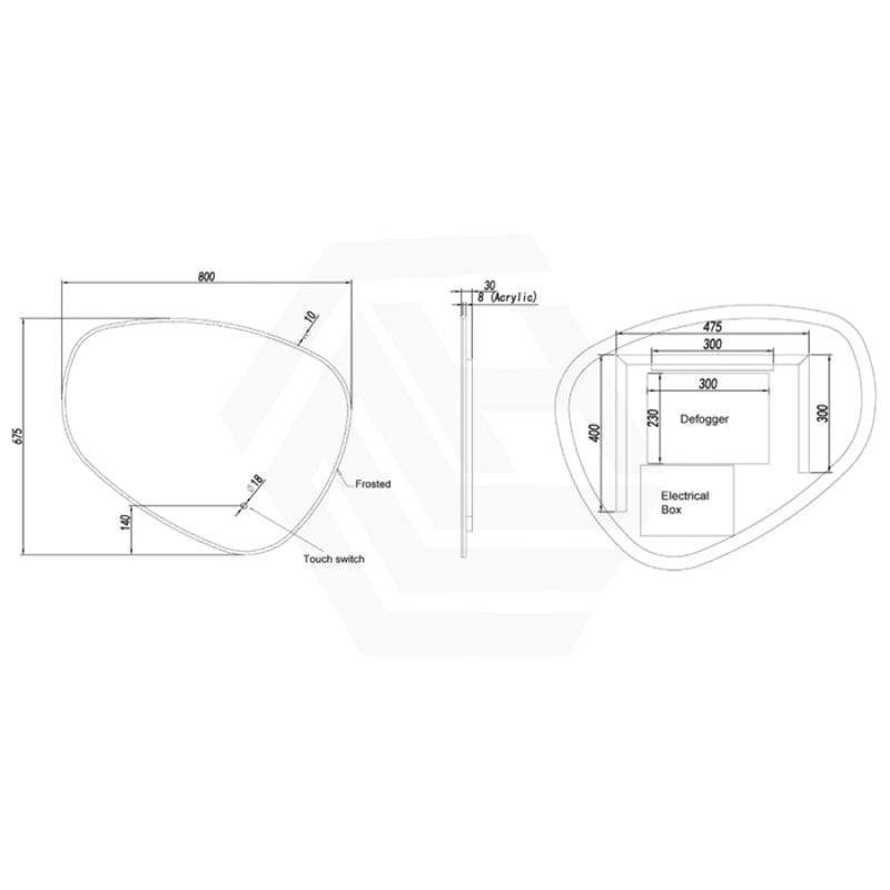 800/1000Mm Acrylic Asymmetrical Led Mirror Touch Sensor Special Shape Mirrors