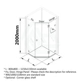 800-1150Mm Diamond Shape Shower Screen Hinge Door Chrome / Matt Black Brushed Nickel Gold Gunmetal