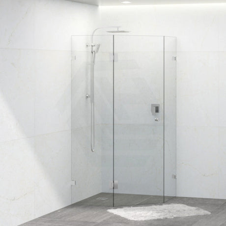 Tempered Glass Frameless Shower Screen Diamond Shape Pivot Door Chrome