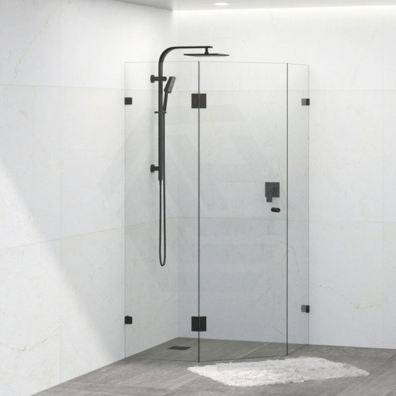 Tempered Glass Frameless Shower Screen Diamond Shape Pivot Door Black