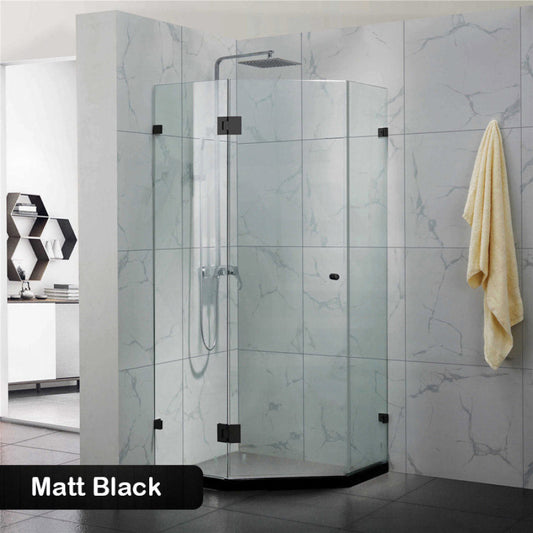 800~1150Mm Diamond Shape Shower Screen Pivot Door Matt Black Frameless 10Mm Glass 2000Mm Height