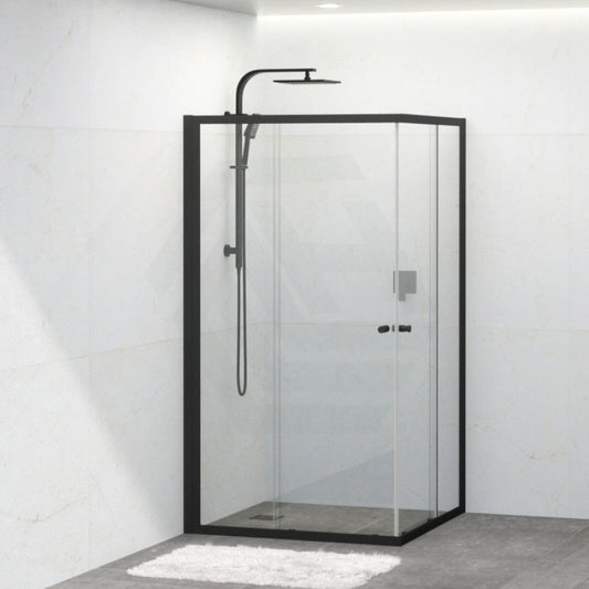 800-1200Mm Square / Rectangle Shower Screen Black Semi-Frameless Double Sliding 6Mm Glass 1900Mm