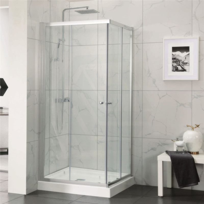 800-1200Mm Square / Rectangle Shower Screen Chrome Semi-Frameless Double Sliding 6Mm Glass 1900Mm