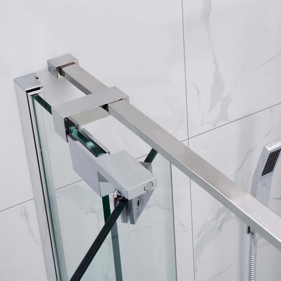 800-900X2000Mm L Shape Frameless Shower Screen Adjustable Pivotal Door Chrome Hardwares 10Mm Glass