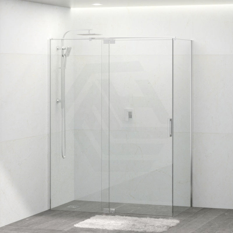 Tempered Glass Shower Screen L Shape Pivotal Door Frameless Chrome