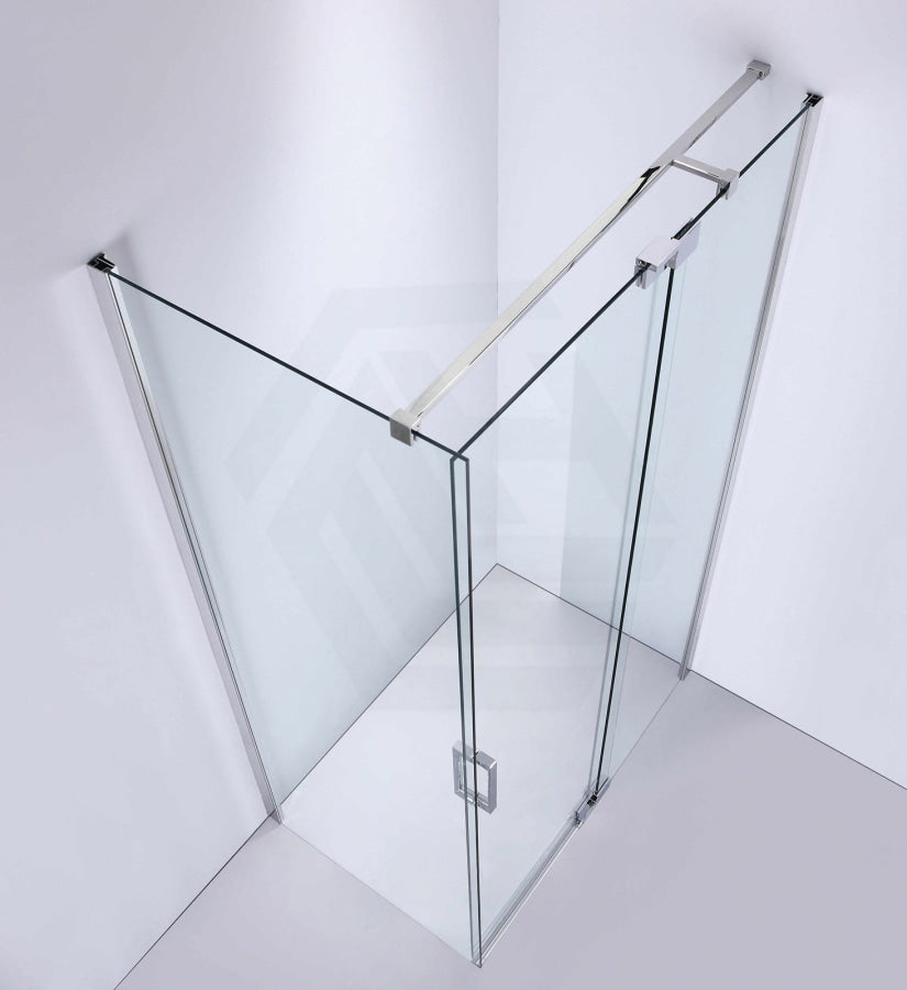 800-900X2000Mm L Shape Frameless Shower Screen Adjustable Pivotal Door Chrome Hardwares 10Mm Glass