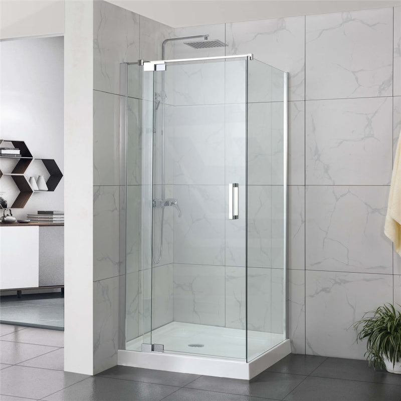 800-900X2000Mm L Shape Frameless Shower Screen Adjustable Pivotal Door Chrome Hardwares 10Mm Glass